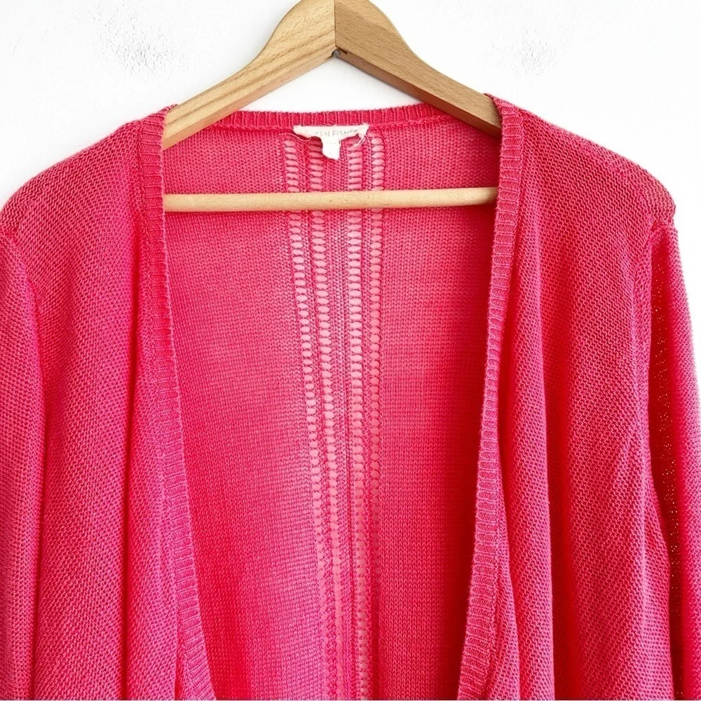 Eileen fisher open front cardigan Sweater Lightweight Linen Salmon Pink Large